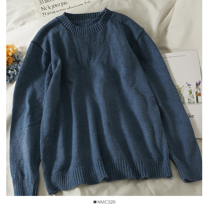 Lockerer und dünner einfarbiger Pullover mit Rundhalsausschnitt für Damen 1818