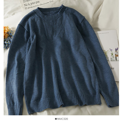 Lockerer und dünner einfarbiger Pullover mit Rundhalsausschnitt für Damen 1818