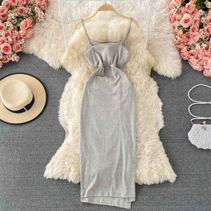 Pleated split suspender skirt with exposed backpack hip dress  3059