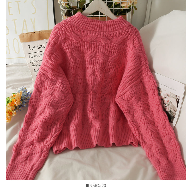 Sweater women's season loose and thin linen pattern round neck sweater  2021