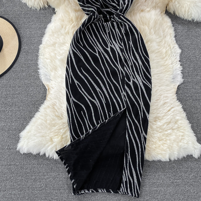 Zebra cut slim split strap skirt  2983