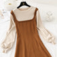 New French retro color matching college slim bottomed sweater long skirt  2424