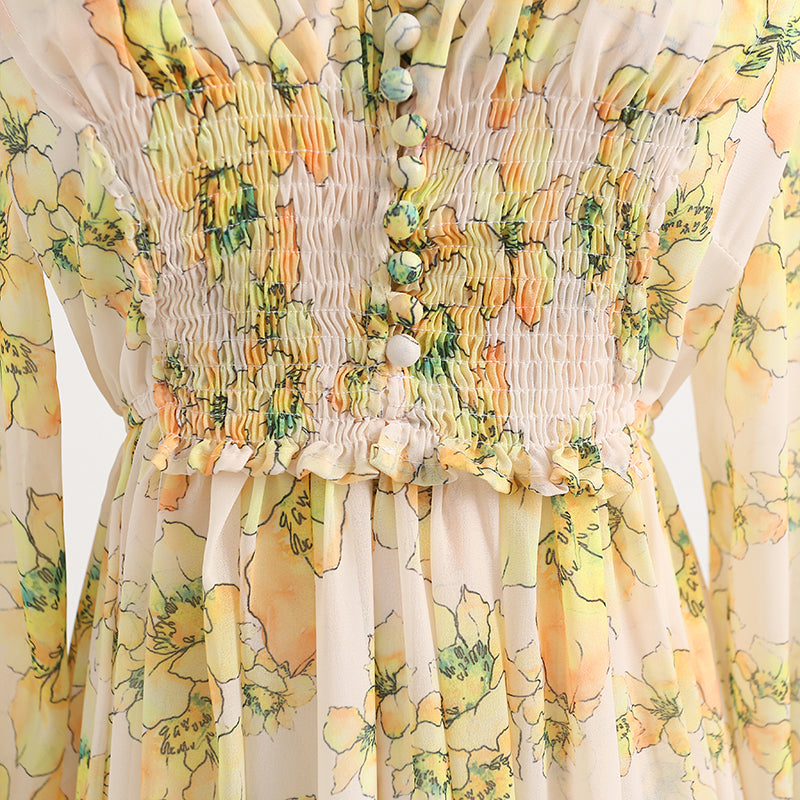 Vintage V-Neck long sleeve fairy Sen long skirt  2188