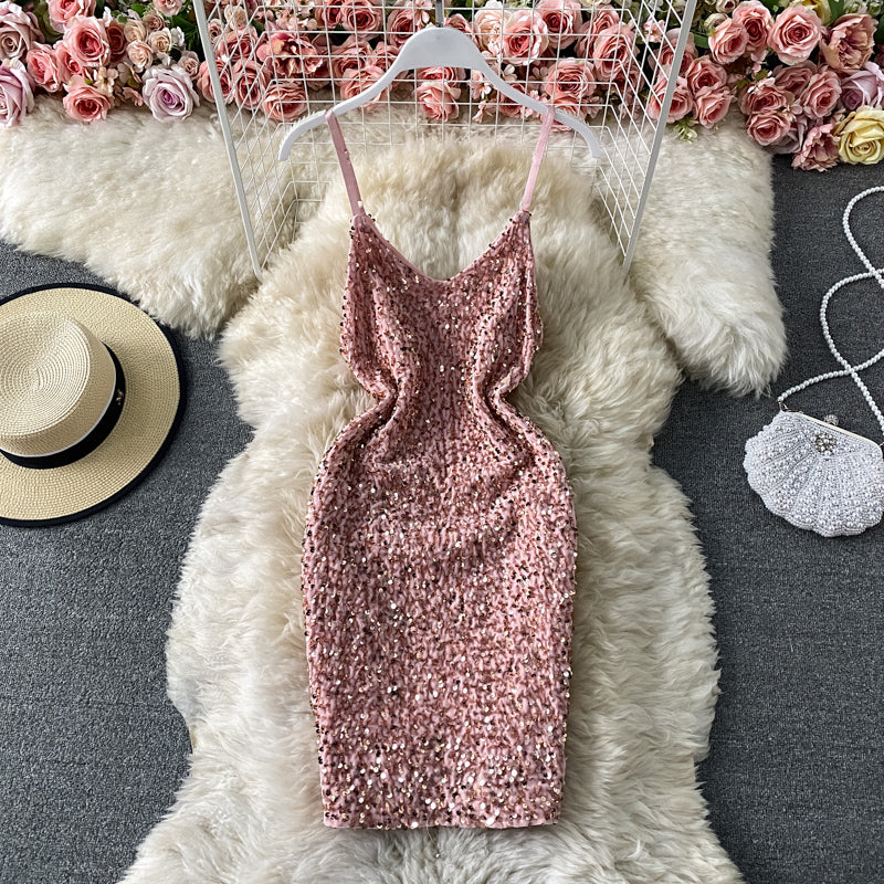 French Hepburn temperament Sequin Hip Wrap Dress  2752