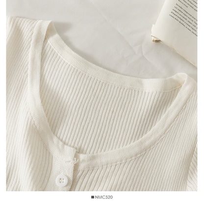Long sleeve single breasted top women's new short versatile slim knit  1973