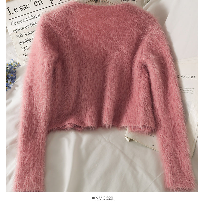 Slim cardigan long sleeved sweater with suspender vest inside  1695