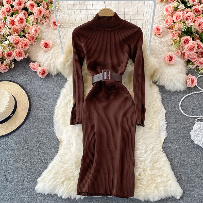 Slim medium length split bottom wrap hip skirt  2852