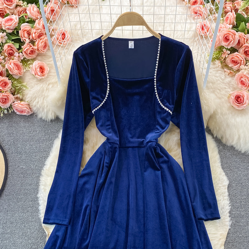 Hepburn style waist closed to show thin temperament, large swing skirt  3237