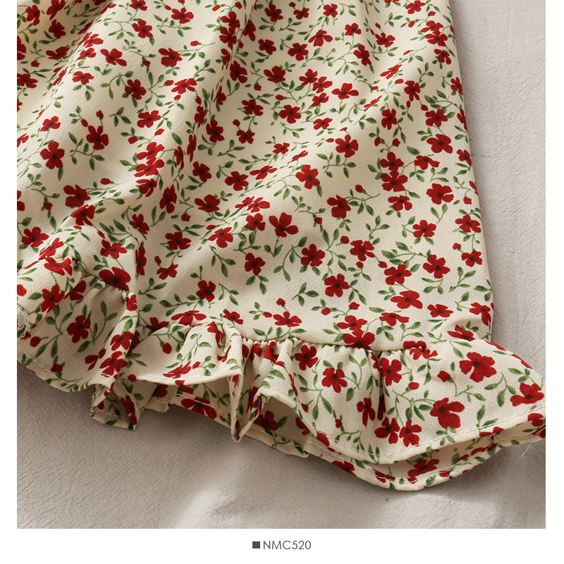 Jupe à bretelles taille haute à motif floral rétro de style Hong Kong 2678