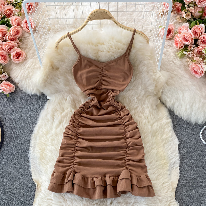 Slim suspender skirt Ruffle wrap hip dress  2859