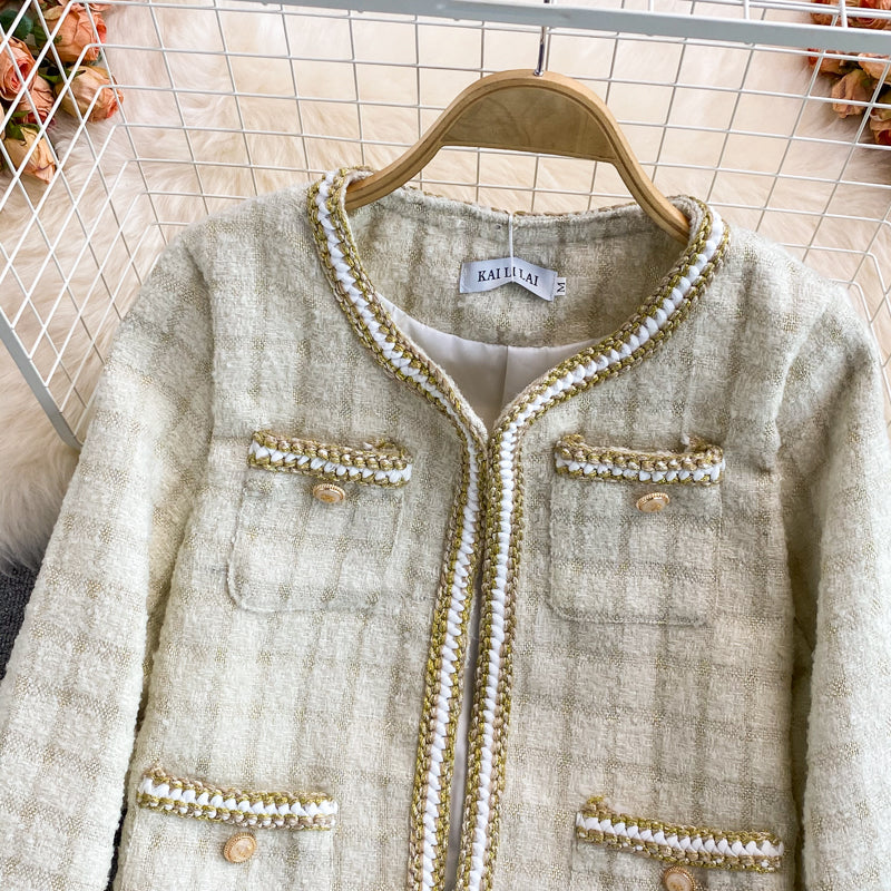 High end light luxury small fragrance celebrity tweed coat female  1660