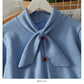 Sweet and versatile bow stand collar single breasted Pullover Sweater  2026