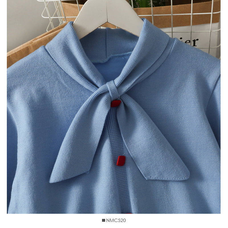 Sweet and versatile bow stand collar single breasted Pullover Sweater  2026