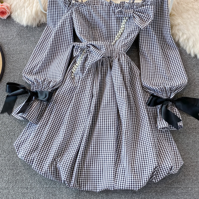 Sub suspender square neck dress flower bud puffy short skirt  3094