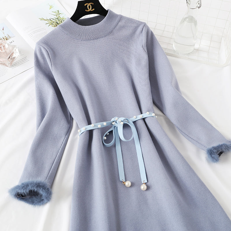 Long skirt over knee sweater knitted dress fashion suit  2472