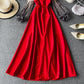 Sexy suspender skirt French off shoulder swing dress  2932