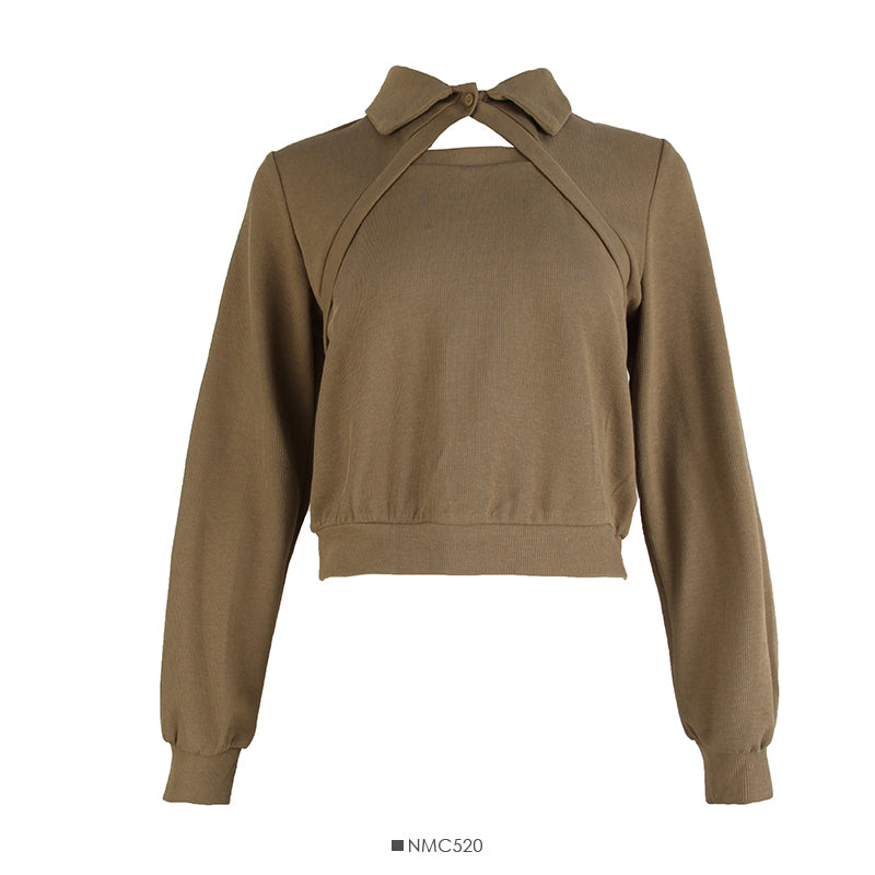 Top women's autumn short versatile long sleeve sweater  1875