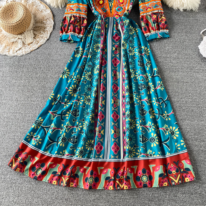 Heavy industry embroidery V-neck Decor dress  3187