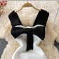 Light luxury celebrity dress open back suspender skirt large bow slim fit  2730