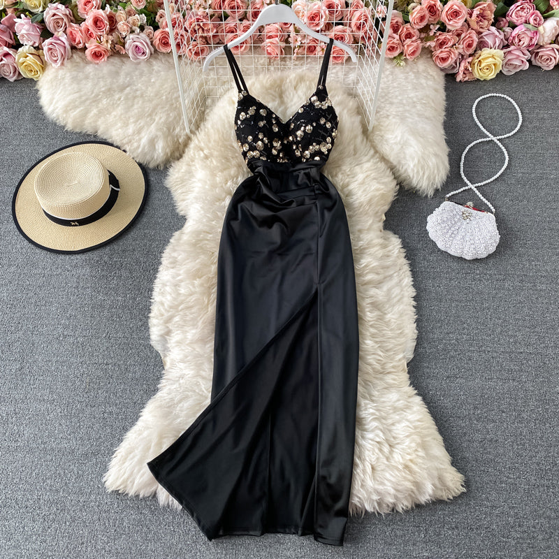 Split skirt Strapless suspender dress  2815
