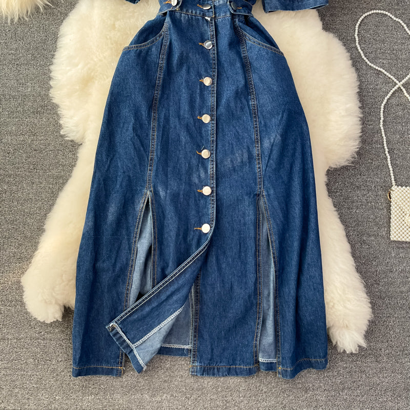 Versatile slim temperament medium long suspender dress women  2982