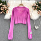 Solid V-neck slim high waist sweater female  1609
