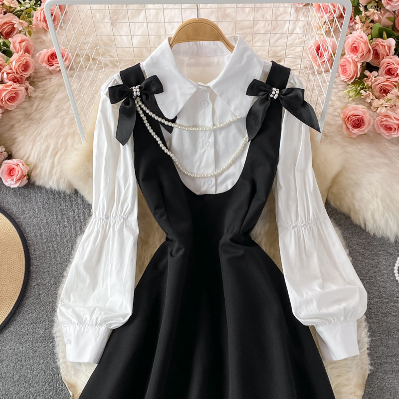 French retro girl bow dress  3002