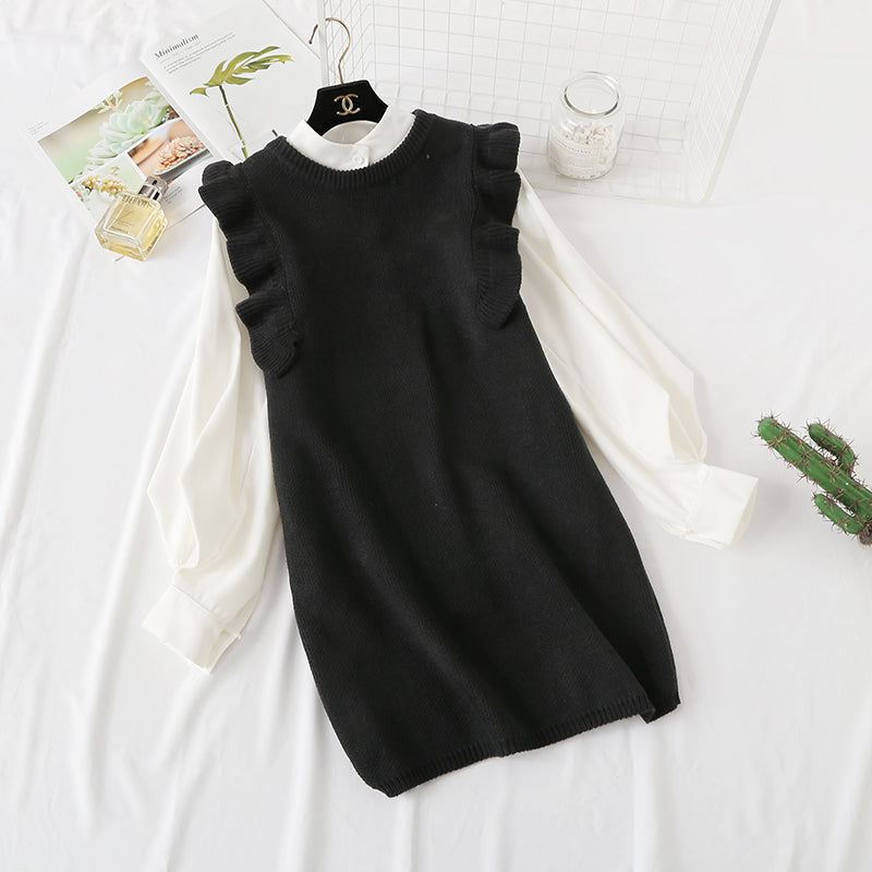 Two piece slim sweater knit vest vest with shirt skirt  2348