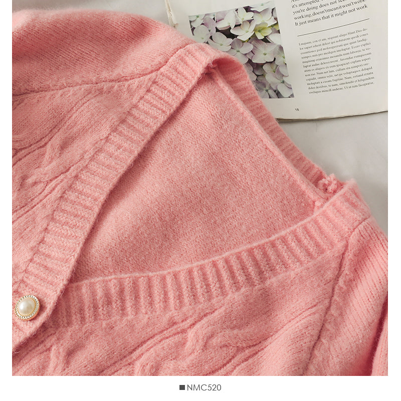 Low neck single breasted cardigan twist loose knit  1776