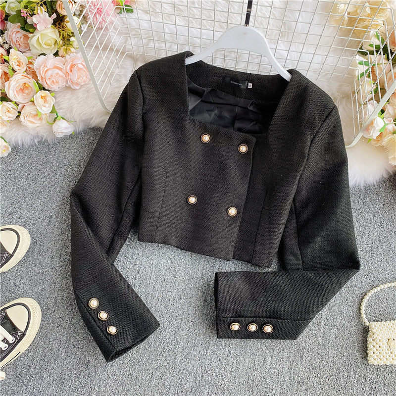 High waist short coat versatile long sleeve blouse women  1651