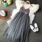 Embroidered Flower high waist thin mesh puffy dress  3397