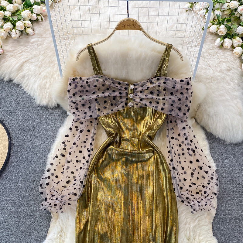 Metallic-Mosaik-Punkt-Mesh-Strapskleid Kleid Kleid 3268
