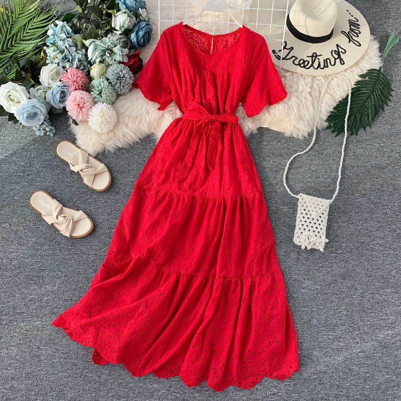 Super fairy sweet skirt waist Ruffle Dress large swing skirt long skirt  3132