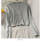 Netzroter, gleicher, einreihiger, kurzer, eng anliegender, langärmliger Strickcardigan 1694