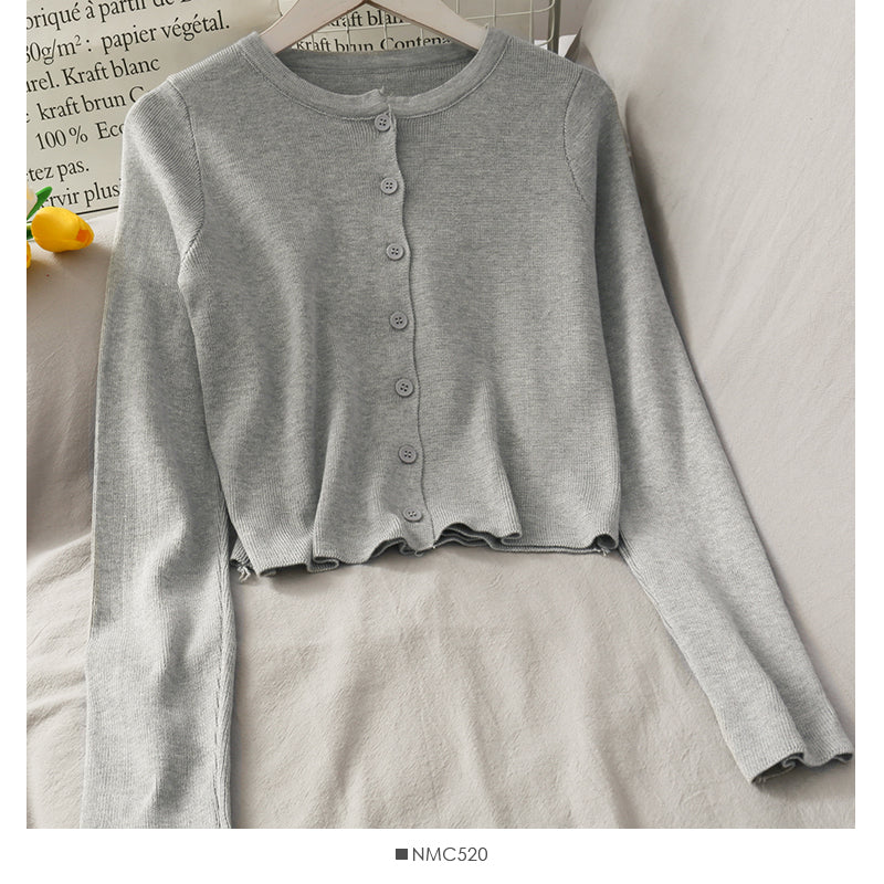 Netzroter, gleicher, einreihiger, kurzer, eng anliegender, langärmliger Strickcardigan 1694