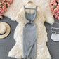 French Open Back suspender knitted dress  3333