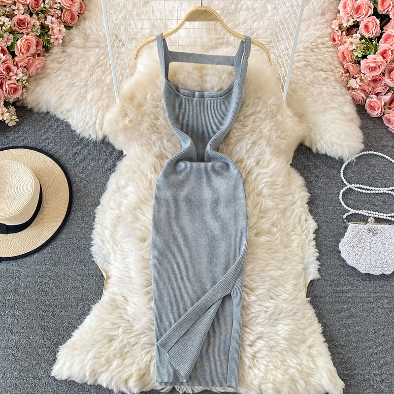 French Open Back suspender knitted dress  3333