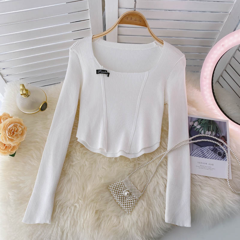 New women's long sleeve T-shirt design short top  1589