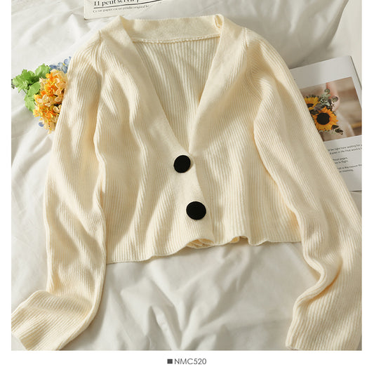 Sweater women's new two button short cardigan low neck  1800