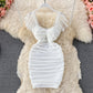 French sexy high waist thin pleated square neck wrap hip dress  2715