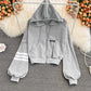 Small fresh loose hooded sweater coat for women  1677