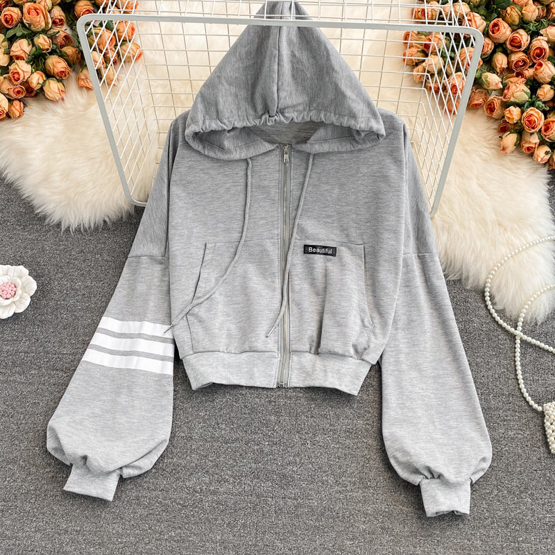 Small fresh loose hooded sweater coat for women  1677