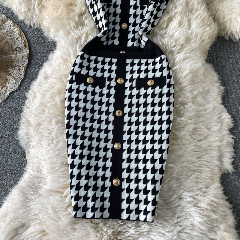 Slim Plaid buttock knit dress one step skirt  2755