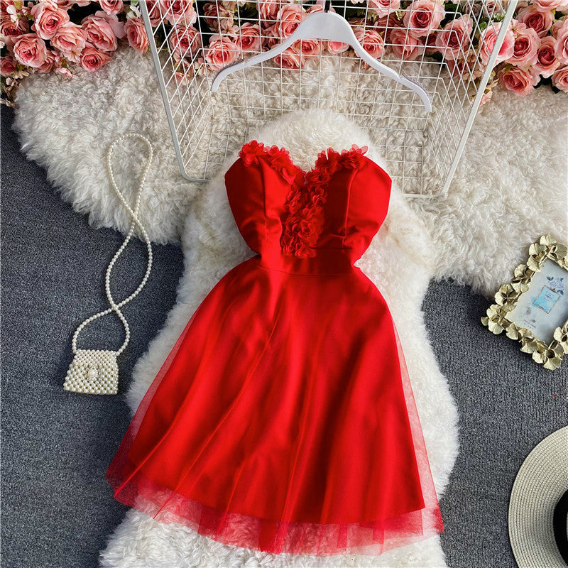 V-neck suspender with open back and big swing sexy skirt  2771