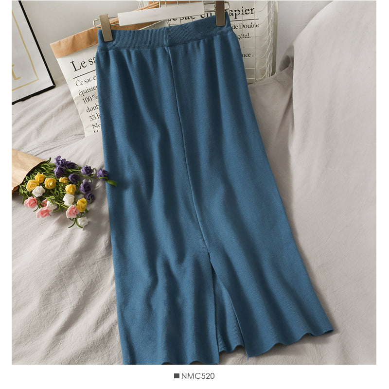 Slim and slim, medium and long split Knit Skirt, foreign style and versatile  2671