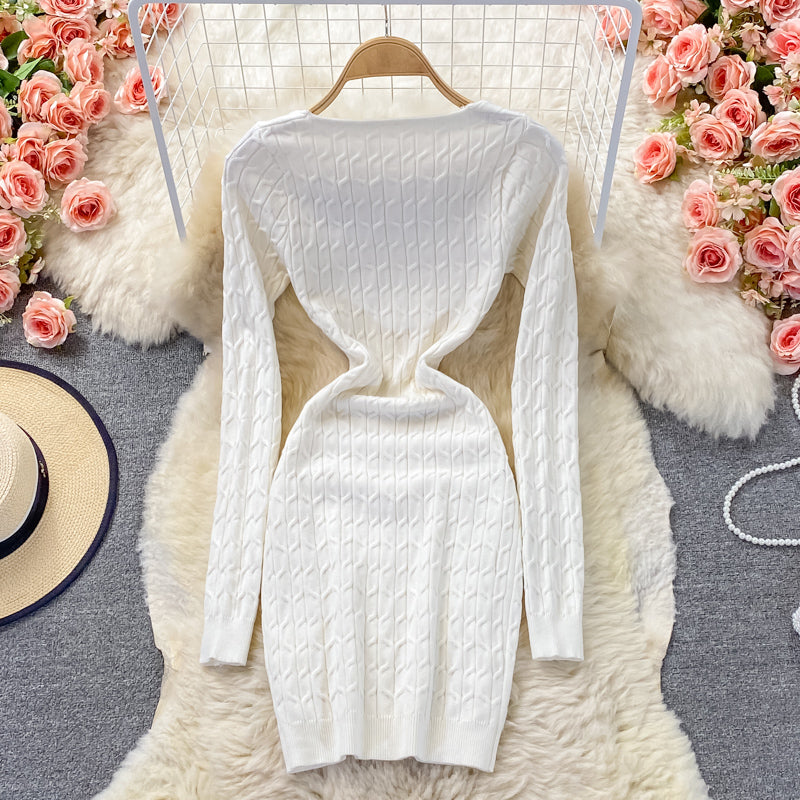 Square neck slim knit dress  3353