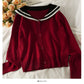 Striped single breasted Navy neck loose knit women's shirt  2063
