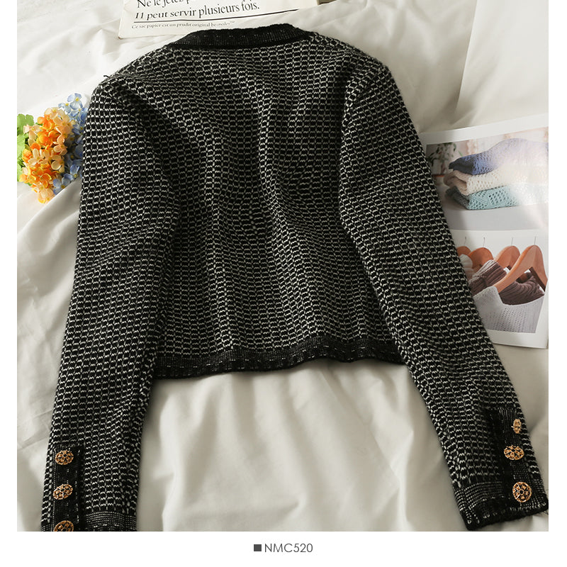 Hong Kong retro short slim round neck sweater for women  2074