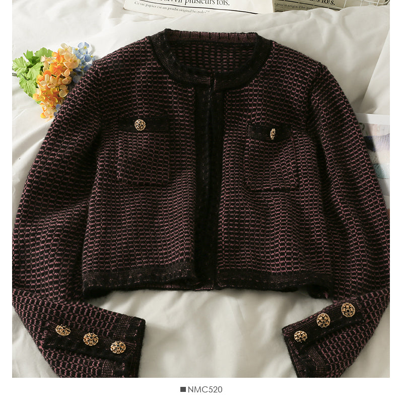 Hong Kong retro short slim round neck sweater for women  2074
