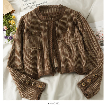 Hong Kong retro short slim round neck sweater for women  2074